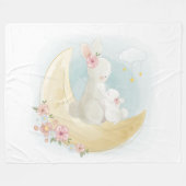 Waterverf Mam en baby konijnen op maan Fleece Deken (Voorkant (Horizontaal))