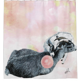 Waterverf Mam en Baby Pygmy Goats Bubblegum Douchegordijn
