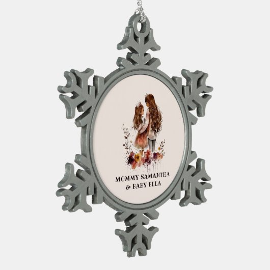 Waterverf mam en dochter (1) tin sneeuwvlok ornament (Links)