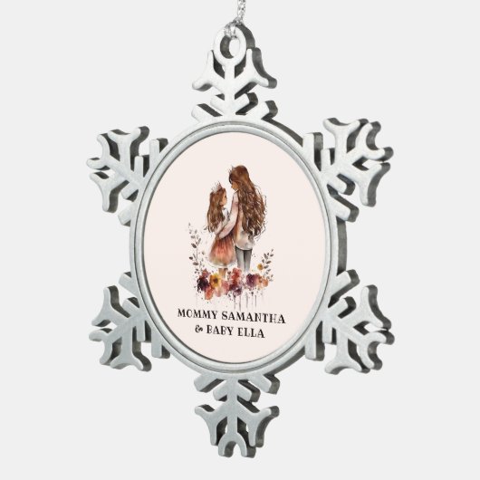 Waterverf mam en dochter (1) tin sneeuwvlok ornament (Rechts)