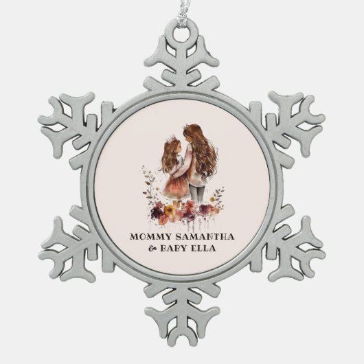 Waterverf mam en dochter (1) tin sneeuwvlok ornament (Voorkant)
