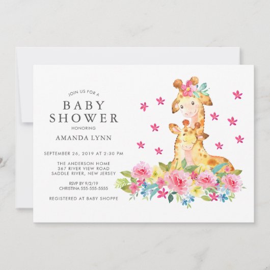 Waterverf mama Baby Giraffe Baby Girl Shower Kaart (Voorkant)