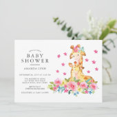 Waterverf mama Baby Giraffe Baby Girl Shower Kaart (Staand voorkant)