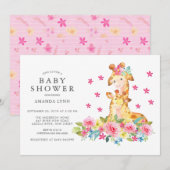 Waterverf mama Baby Giraffe Baby Girl Shower Kaart (Voorkant / Achterkant)