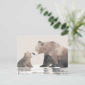 Waterverf Mama Beer & Cub Schattigee Moederdag Briefkaart (Staand voorkant)