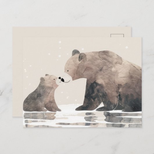 Waterverf Mama Beer & Cub Schattigee Moederdag Briefkaart (Voorkant / Achterkant)