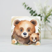 Waterverf Mama Beer en Baby Kaart (Staand voorkant)