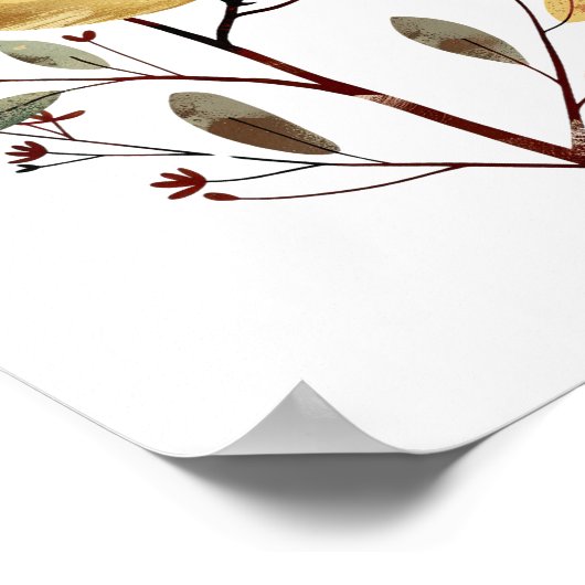 Waterverf Mama Bird & Chick Whimsical kinderkamer Poster (Hoek)