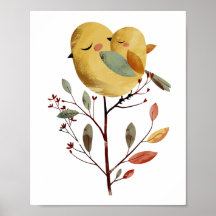 Waterverf Mama Bird & Chick Whimsical kinderkamer