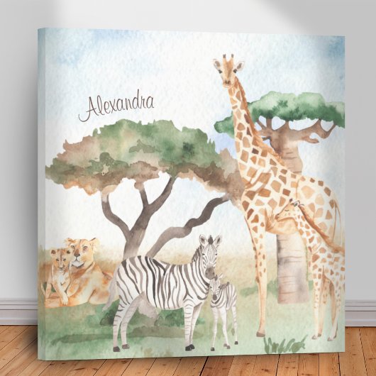 Waterverf mama en Baby Afrikaanse dieren Canvas Afdruk
