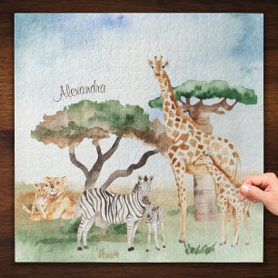 Waterverf mama en Baby Afrikaanse dieren Legpuzzel