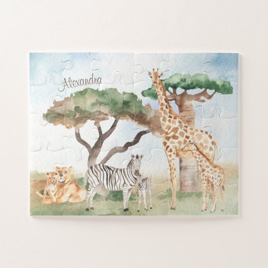 Waterverf mama en Baby Afrikaanse dieren Legpuzzel (Horizontaal)