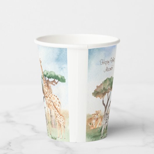 Waterverf mama en Baby Afrikaanse dieren Papieren Bekers (Rechts)