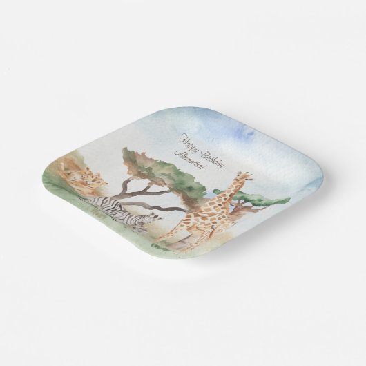 Waterverf mama en Baby Afrikaanse dieren Papieren Bordje (Gebogen)