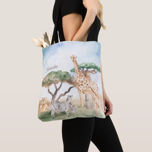 Waterverf mama en Baby Afrikaanse dieren Tote Bag (Dichtbij)