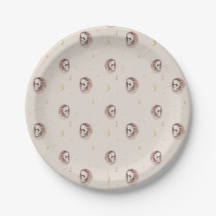 Waterverf Mama en Baby Hedgehog Boho Pattern Papieren Bordje