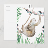 Waterverf Mama en Baby Sloth Briefkaart (Voorkant / Achterkant)