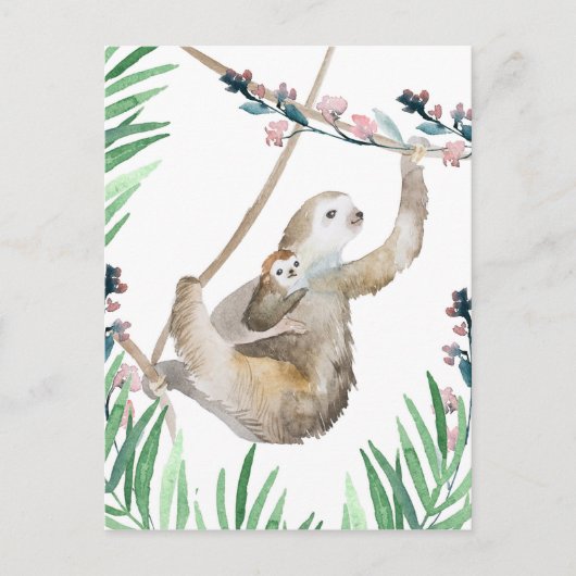 Waterverf Mama en Baby Sloth Briefkaart (Voorkant)