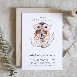 Waterverf Mama en Baby Uil Herfst Baby Brunch Kaart