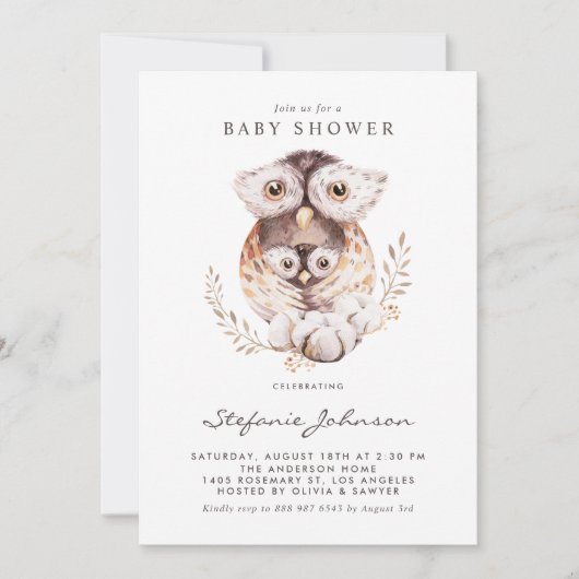 Waterverf mama en Baby uil Herfst Baby shower Kaart (Voorkant)