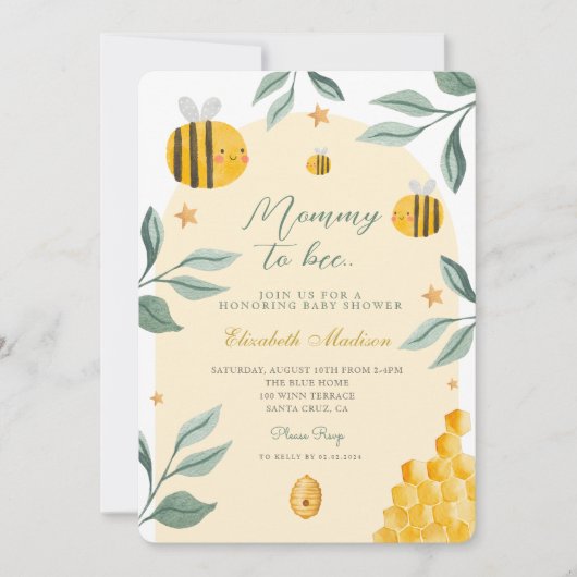Waterverf Mama naar Bee Honey Sweet Baby shower Kaart (Voorkant)