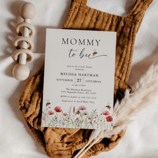 Waterverf Mama naar Bee Wildflower Baby shower Kaart