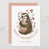 Waterverf Mama Sloth & Baby Schattigee Moederdag K Feestdagenkaart (Voorkant / Achterkant)