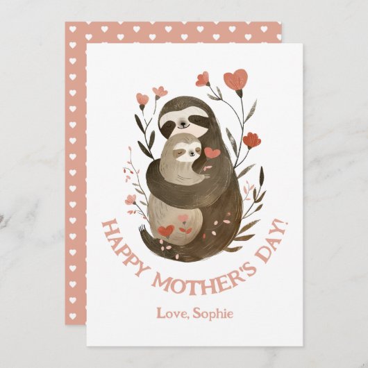 Waterverf Mama Sloth & Baby Schattigee Moederdag K Feestdagenkaart (Voorkant / Achterkant)