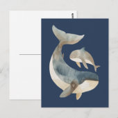 Waterverf Mama Whale & Calf Schattige Navy Blue Briefkaart (Voorkant / Achterkant)