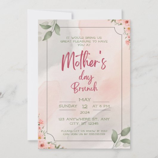 Waterverf, mama's speciale dag, moederdag brunch kaart (Voorkant)