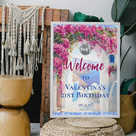 Waterverf Mamma Mia Pink Flowers Party Welkom Poster