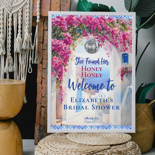 Waterverf Mamma Mia Roze Bloemen Disco Welkom Poster