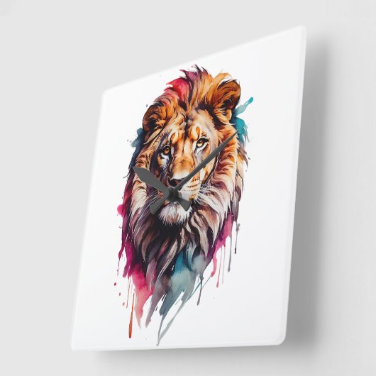 Waterverf Man Leeuw Kat Splatter Kunstportret Vierkante Klok (Hoek)