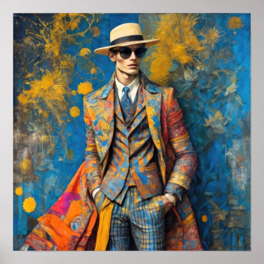 Waterverf Man Model Kleurrijke Mode Poster (Voorkant)