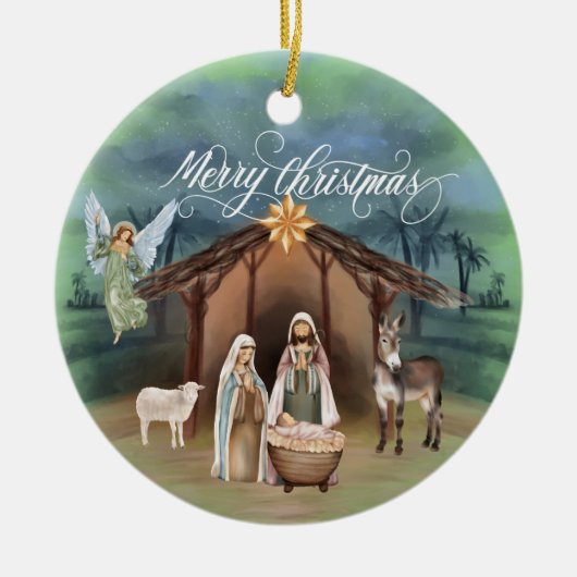 Waterverf Manager kerstmonogram Keramisch Ornament (Voorkant)