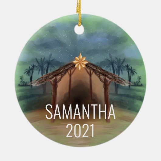 Waterverf Manager kerstmonogram Keramisch Ornament (Achterkant)