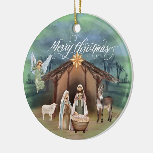 Waterverf Manager Nativiteit kerstscène Keramisch Ornament (Links)