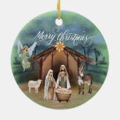 Waterverf Manager Nativiteit kerstscène Keramisch Ornament (Achterkant)