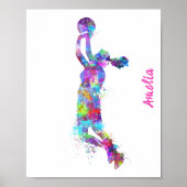 Waterverf mand basketbalspeler meisje sms poster (Voorkant)