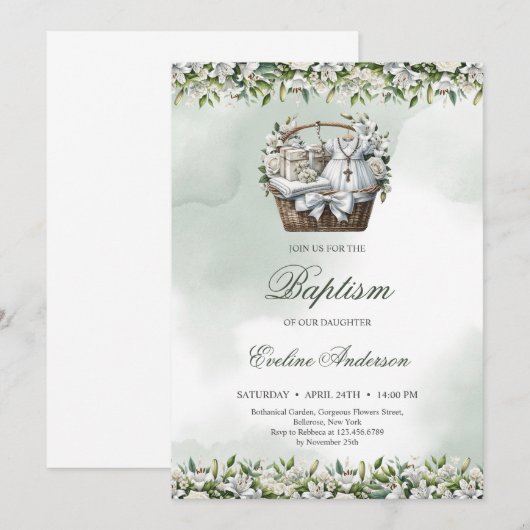 Waterverf mand met doopsel levert witte lelie kaart (Voorkant / Achterkant)