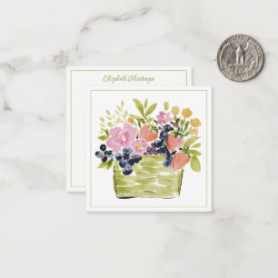 Waterverf Mand met Fruit en Bloemen Notitiekaartje