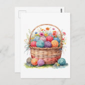 Waterverf mand met garenballen en bloemen briefkaart (Voorkant / Achterkant)