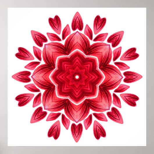 Waterverf Mandala Art - Red Rose Petals Flower Poster (Voorkant)
