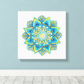 Waterverf mandala blauw turquoise geel canvas afdruk (Insitu (Houten vloer))