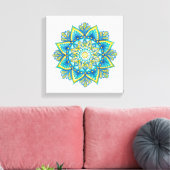 Waterverf mandala blauw turquoise geel canvas afdruk (Insitu (Woonkamer))