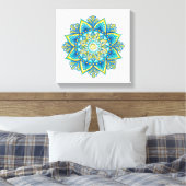 Waterverf mandala blauw turquoise geel canvas afdruk (Insitu (Slaapkamer))