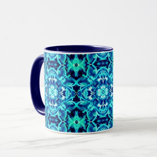 Waterverf Mandala Bloem in Schakeringen van Indigo Mok (Voorkant links)