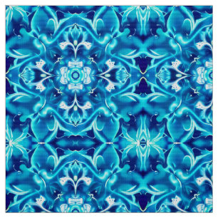 Waterverf Mandala Bloem in tinten van Indigo Blauw Stof