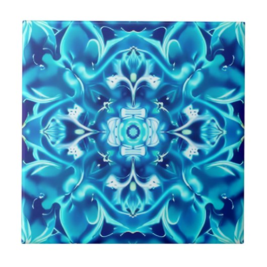 Waterverf Mandala Bloem in tinten van Indigo Blauw Tegeltje (Voorkant)