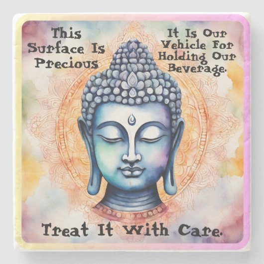 Waterverf Mandala Buddha Care Quote Stone Onderzet Stenen Onderzetter (Voorkant)